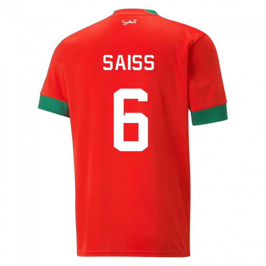 Barn Marokkos Romain Saiss #6 Rød Hjemmetrøye Drakt Trøye 22-24 Skjorter T-skjorte