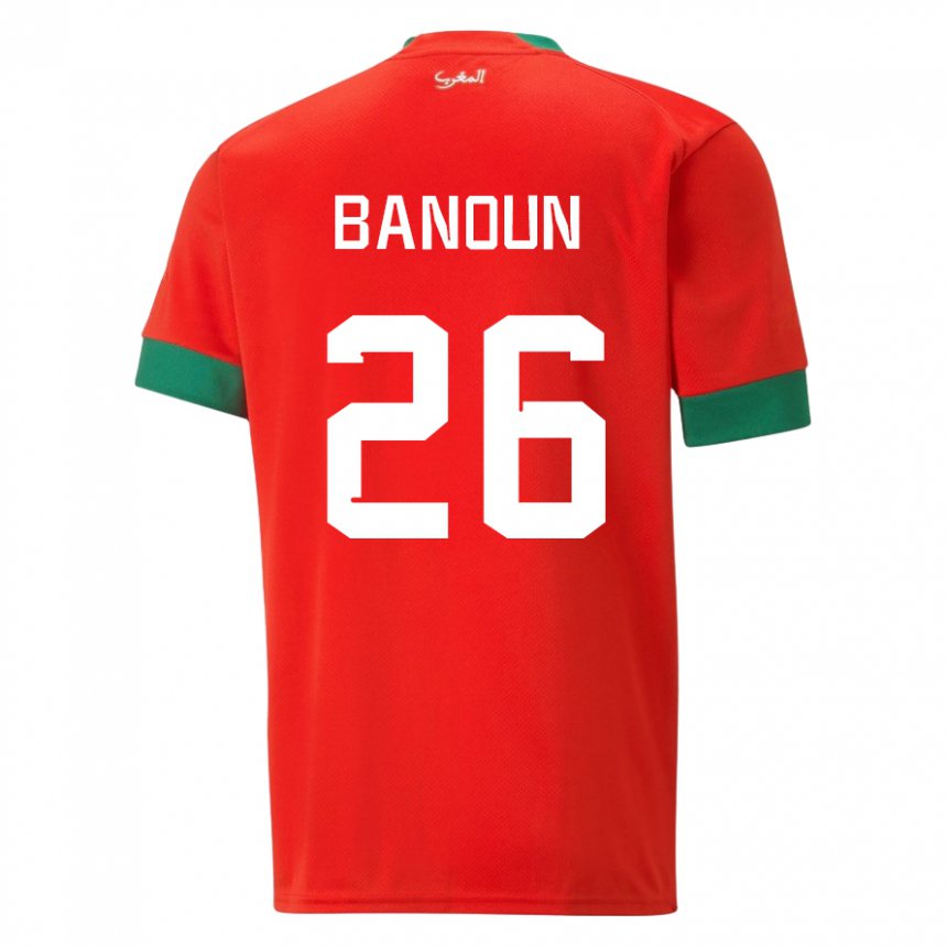 Barn Marokkos Badr Banoun #26 Rød Hjemmetrøye Drakt Trøye 22-24 Skjorter T-skjorte