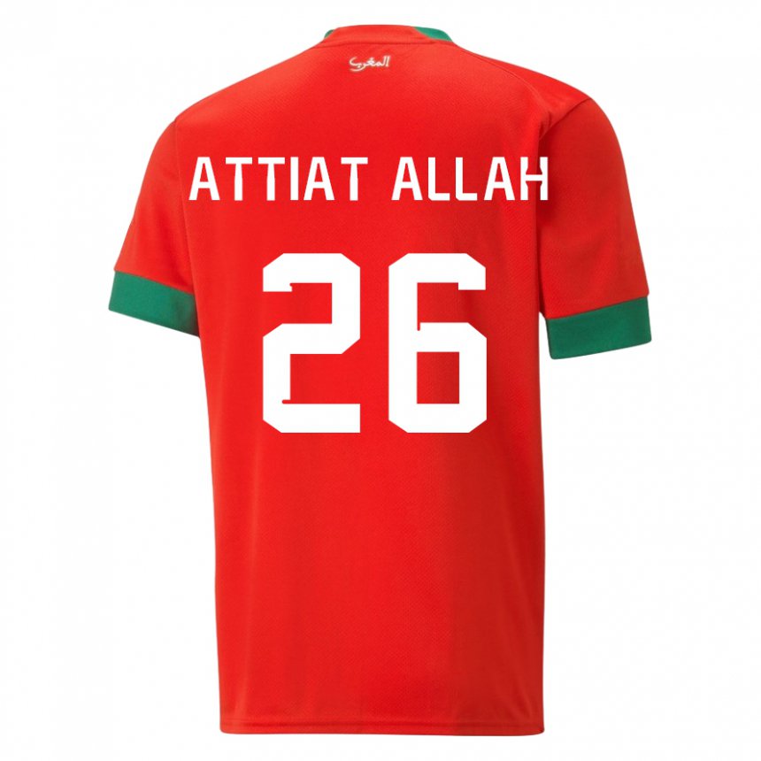 Barn Marokkos Yahia Attiat-allah #26 Rød Hjemmetrøye Drakt Trøye 22-24 Skjorter T-skjorte