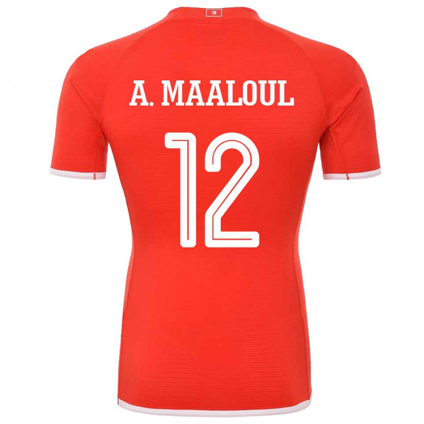 Barn Tunisias Ali Maaloul #12 Rød Hjemmetrøye Drakt Trøye 22-24 Skjorter T-skjorte