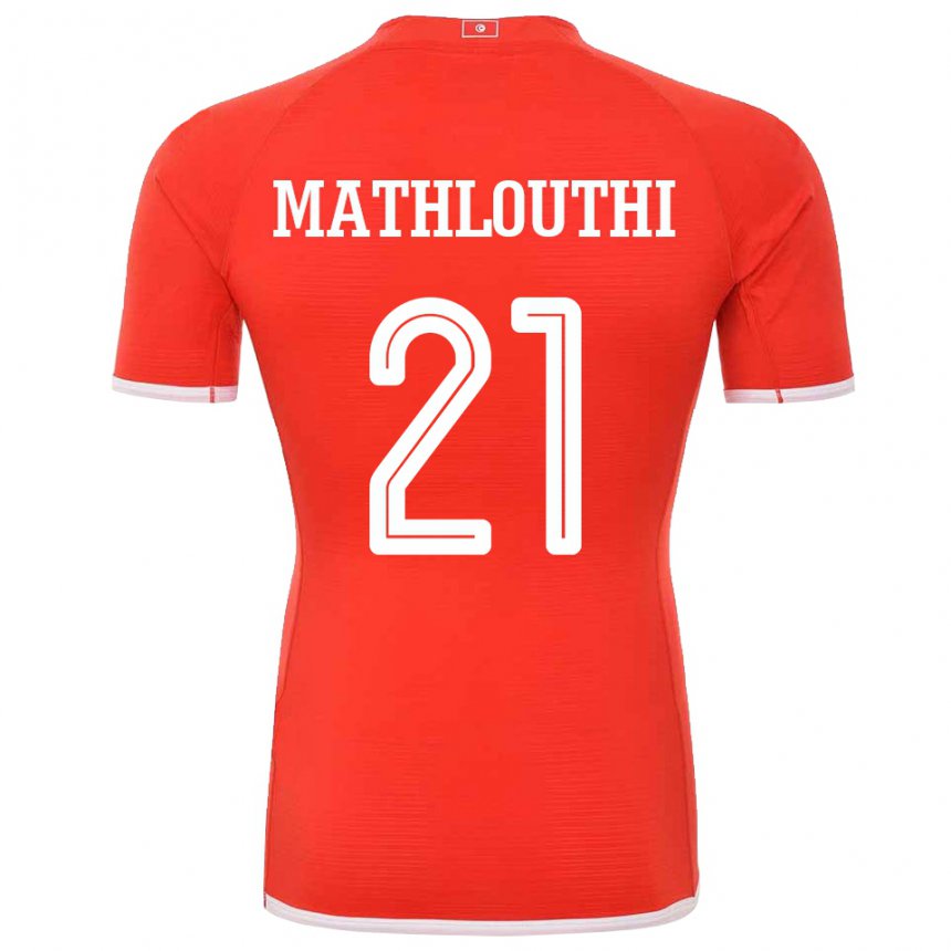 Barn Tunisias Hamza Mathlouthi #21 Rød Hjemmetrøye Drakt Trøye 22-24 Skjorter T-skjorte