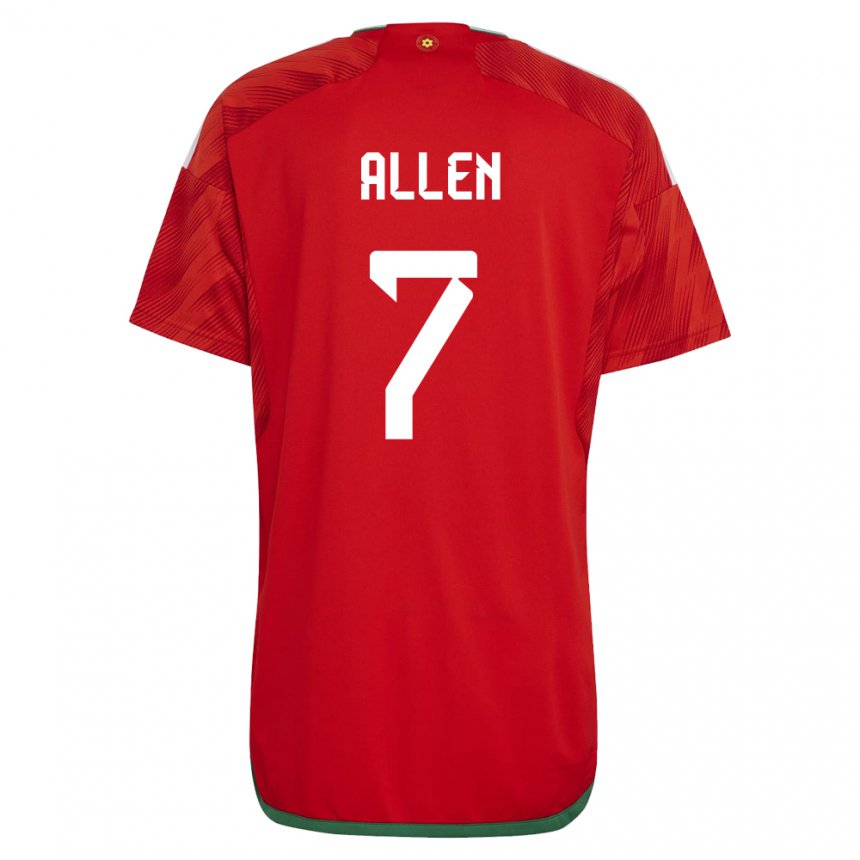 Barn Wales Joe Allen #7 Rød Hjemmetrøye Drakt Trøye 22-24 Skjorter T-skjorte