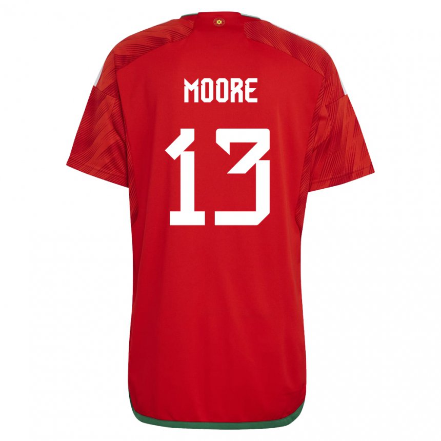 Barn Wales Kieffer Moore #13 Rød Hjemmetrøye Drakt Trøye 22-24 Skjorter T-skjorte
