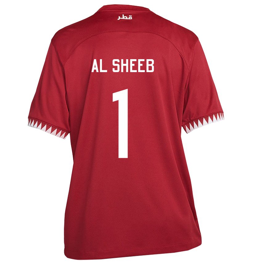 Barn Qatars Saad Al Sheeb #1 Rødbrun Hjemmetrøye Drakt Trøye 22-24 Skjorter T-skjorte