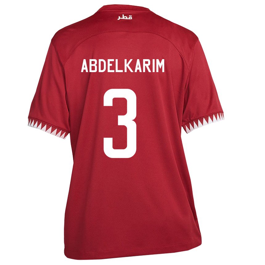 Barn Qatars Abdelkarim Hassan #3 Rødbrun Hjemmetrøye Drakt Trøye 22-24 Skjorter T-skjorte