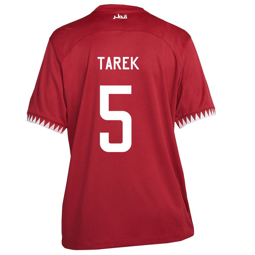 Barn Qatars Tarek Salman #5 Rødbrun Hjemmetrøye Drakt Trøye 22-24 Skjorter T-skjorte