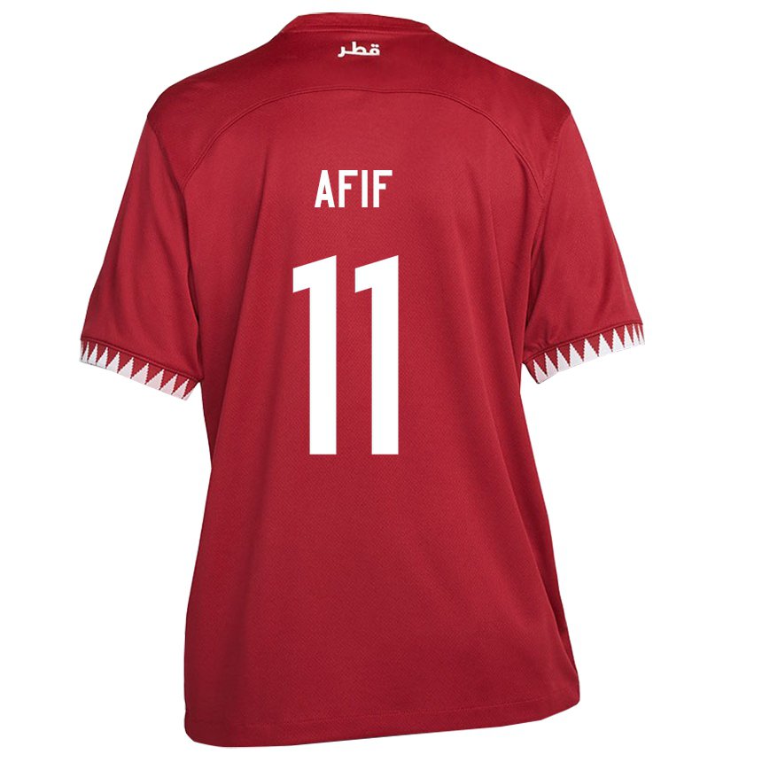 Barn Qatars Akram Afif #11 Rødbrun Hjemmetrøye Drakt Trøye 22-24 Skjorter T-skjorte