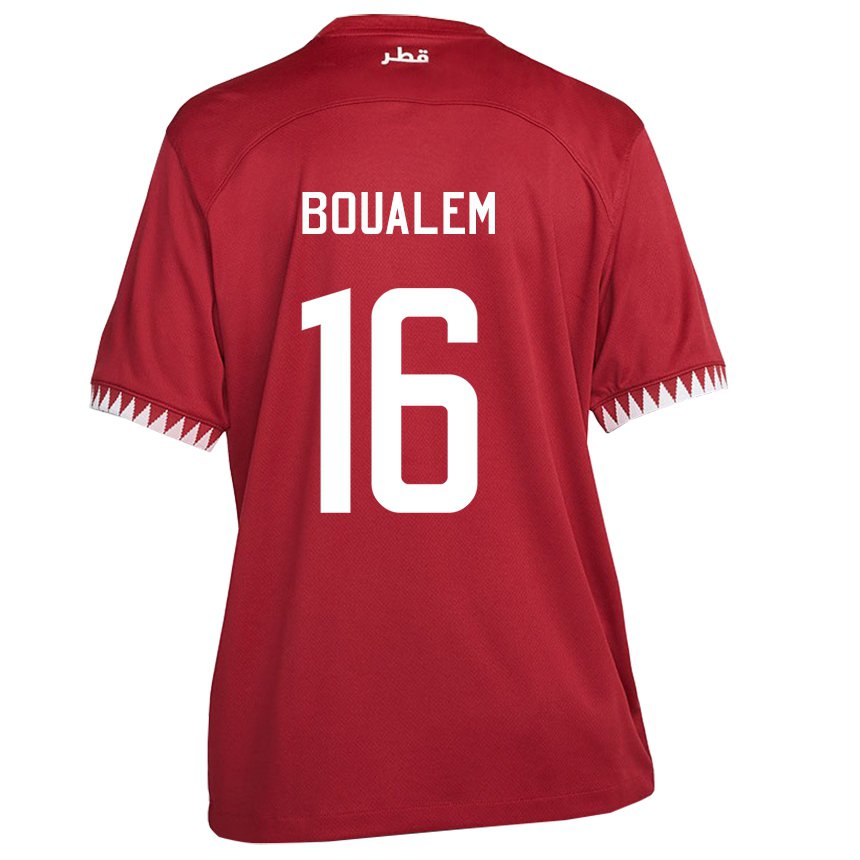 Barn Qatars Boualem Khoukhi #16 Rødbrun Hjemmetrøye Drakt Trøye 22-24 Skjorter T-skjorte