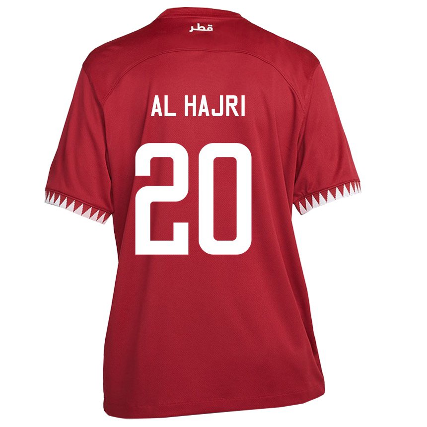 Barn Qatars Salem Al Hajri #20 Rødbrun Hjemmetrøye Drakt Trøye 22-24 Skjorter T-skjorte