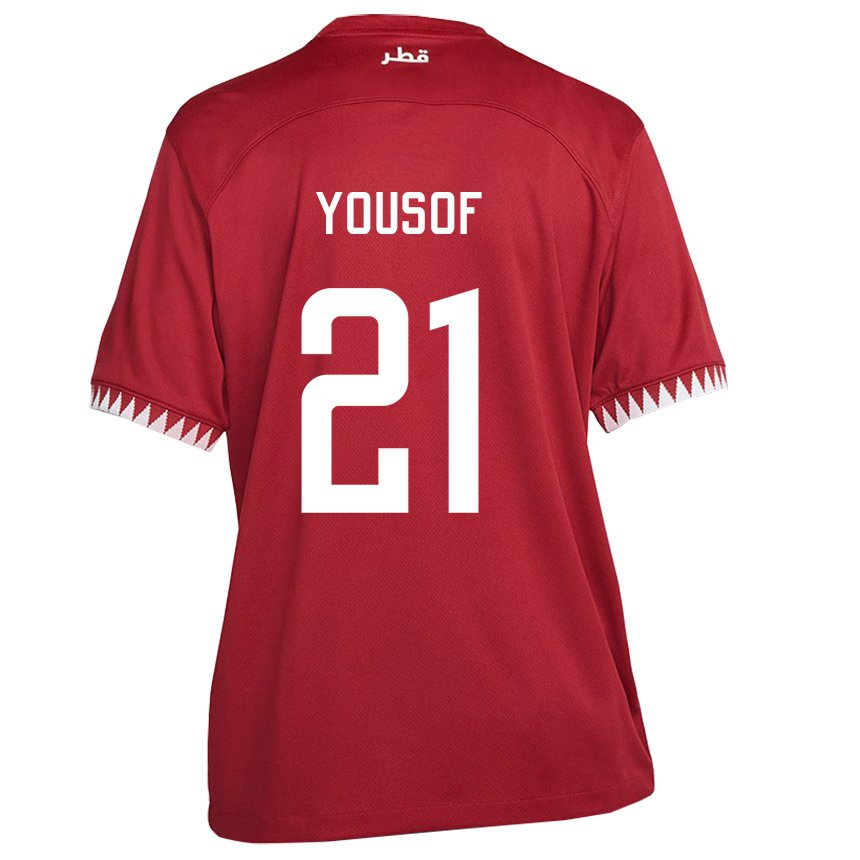 Barn Qatars Yousof Hassan #21 Rødbrun Hjemmetrøye Drakt Trøye 22-24 Skjorter T-skjorte