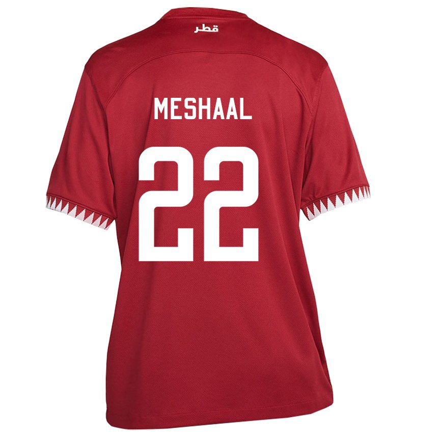 Barn Qatars Meshaal Barsham #22 Rødbrun Hjemmetrøye Drakt Trøye 22-24 Skjorter T-skjorte