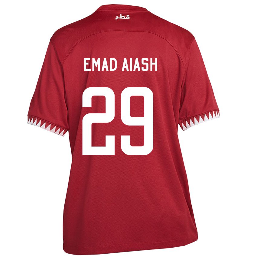 Barn Qatars Mohamed Emad Aiash #29 Rødbrun Hjemmetrøye Drakt Trøye 22-24 Skjorter T-skjorte