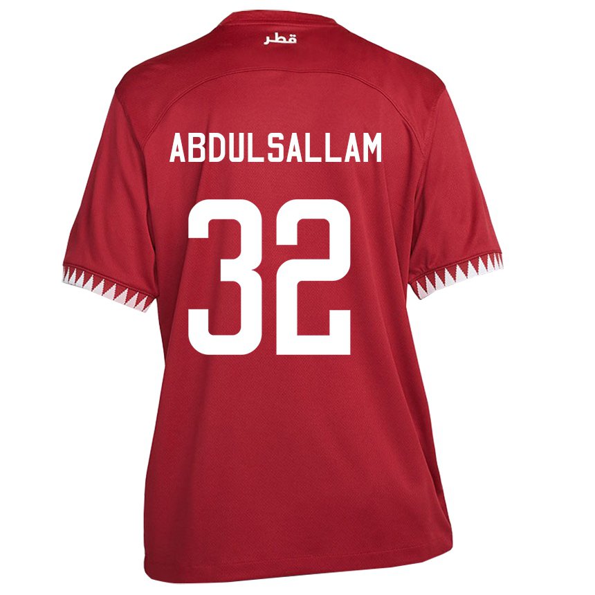Barn Qatars Jassem Gaber Abdulsallam #32 Rødbrun Hjemmetrøye Drakt Trøye 22-24 Skjorter T-skjorte