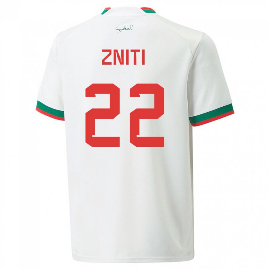 Barn Marokkos Anas Zniti #22 Hvit Bortetrøye Drakt Trøye 22-24 Skjorter T-skjorte