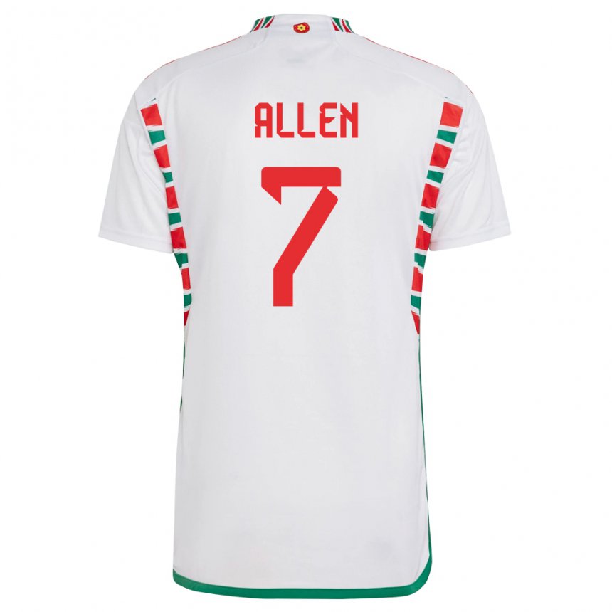 Barn Wales Joe Allen #7 Hvit Bortetrøye Drakt Trøye 22-24 Skjorter T-skjorte