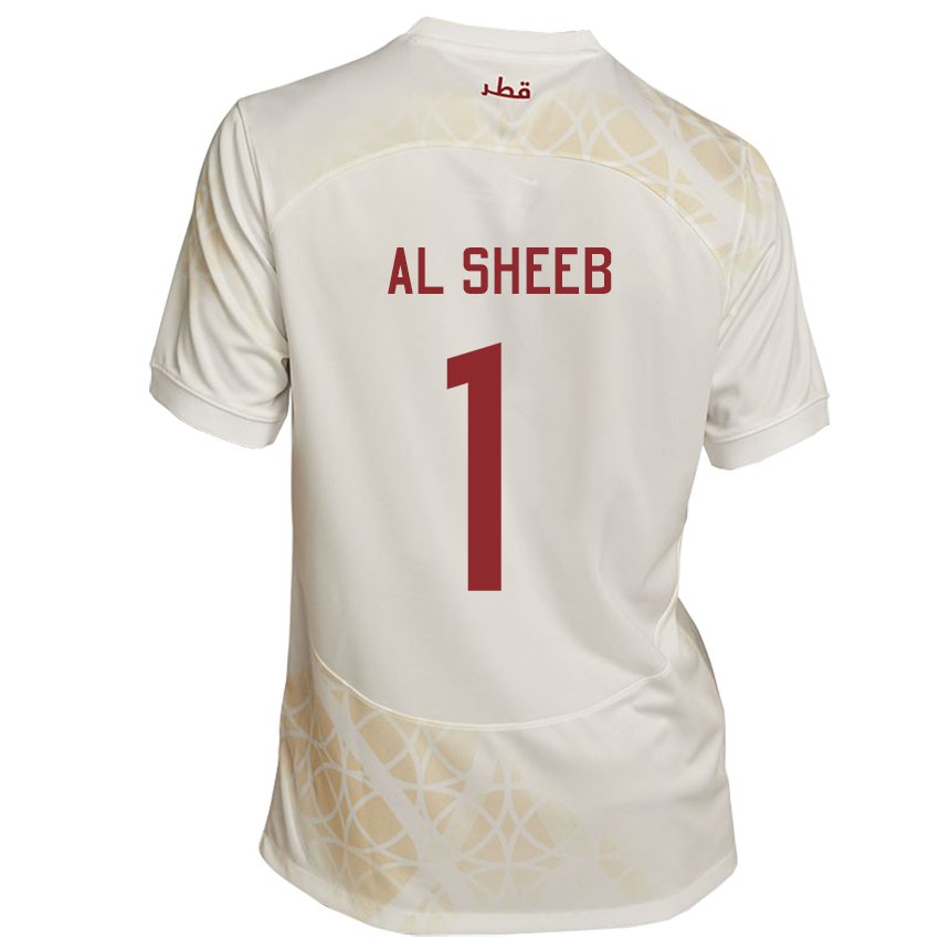 Barn Qatars Saad Al Sheeb #1 Gull Beige Bortetrøye Drakt Trøye 22-24 Skjorter T-skjorte