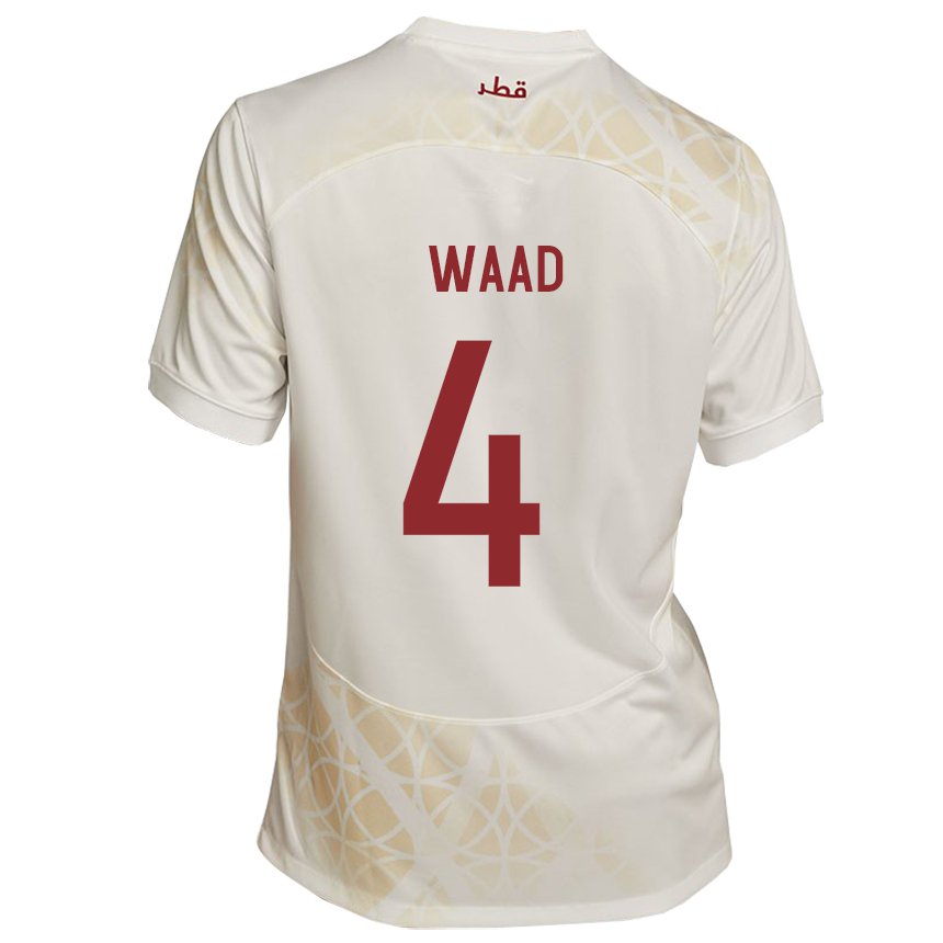 Barn Qatars Mohammed Waad #4 Gull Beige Bortetrøye Drakt Trøye 22-24 Skjorter T-skjorte