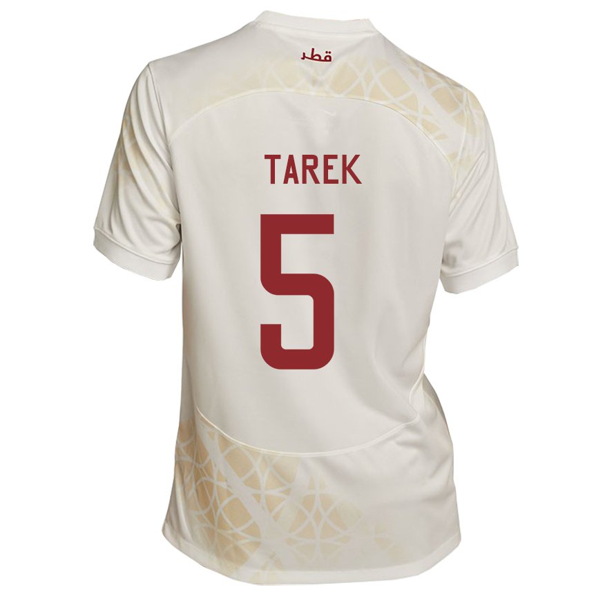 Barn Qatars Tarek Salman #5 Gull Beige Bortetrøye Drakt Trøye 22-24 Skjorter T-skjorte
