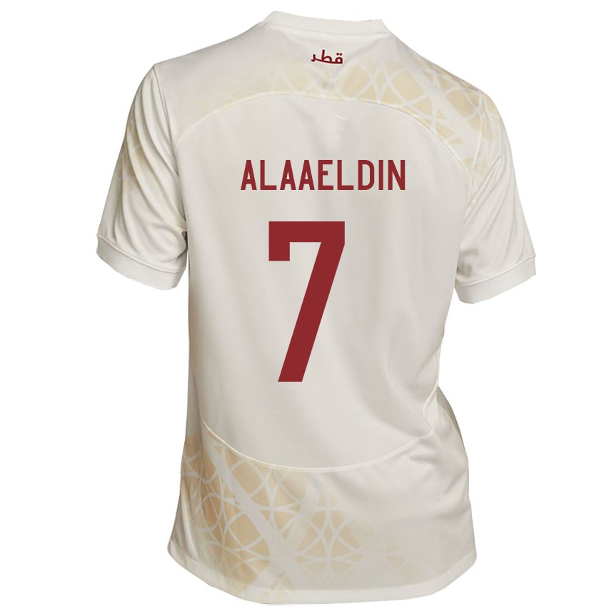 Barn Qatars Ahmed Alaaeldin #7 Gull Beige Bortetrøye Drakt Trøye 22-24 Skjorter T-skjorte
