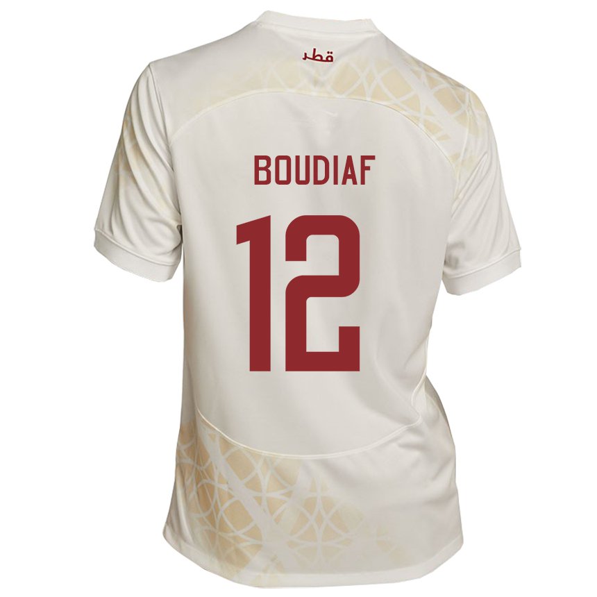 Barn Qatars Karim Boudiaf #12 Gull Beige Bortetrøye Drakt Trøye 22-24 Skjorter T-skjorte