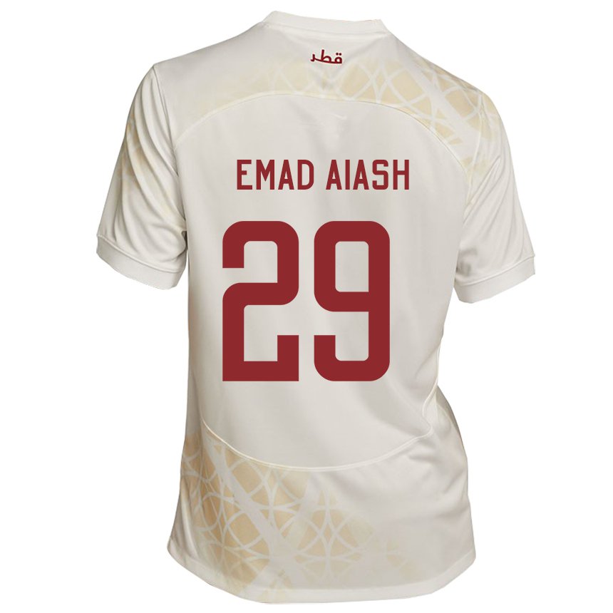 Barn Qatars Mohamed Emad Aiash #29 Gull Beige Bortetrøye Drakt Trøye 22-24 Skjorter T-skjorte