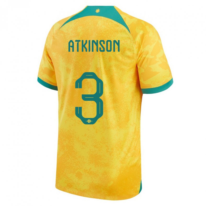Mann Australias Nathaniel Atkinson #3 Gylden Hjemmetrøye Drakt Trøye 22-24 Skjorter T-skjorte