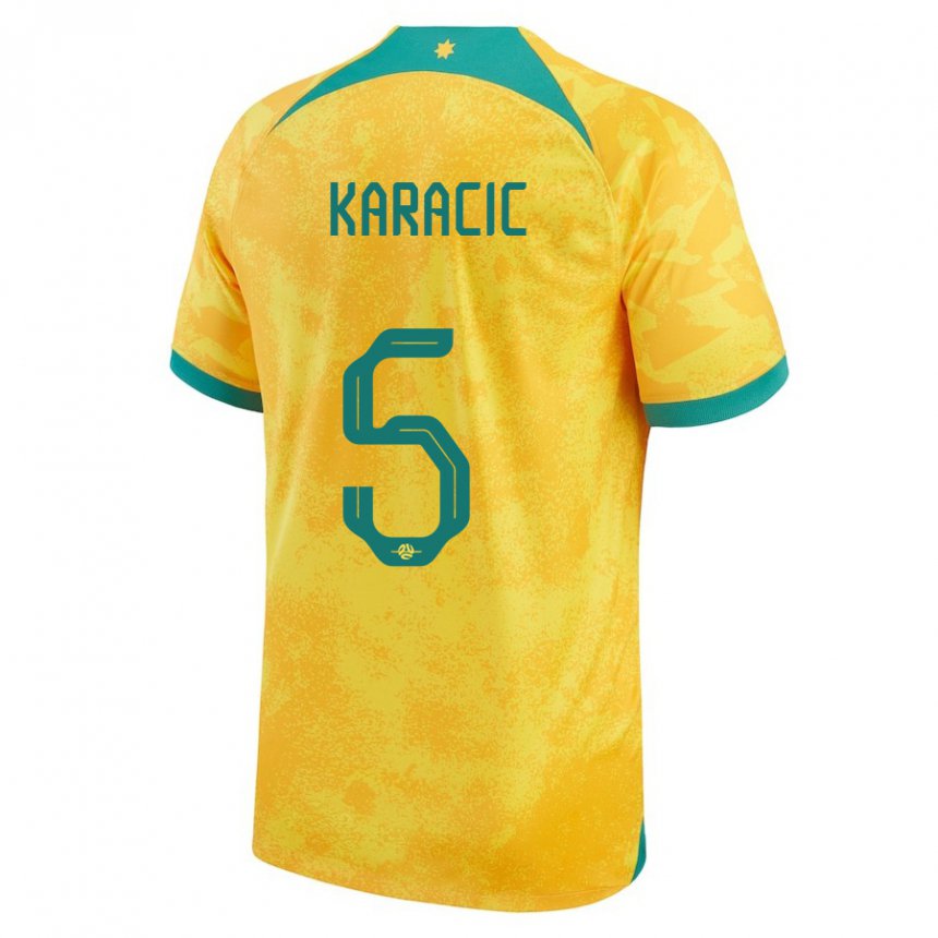 Mann Australias Fran Karacic #5 Gylden Hjemmetrøye Drakt Trøye 22-24 Skjorter T-skjorte