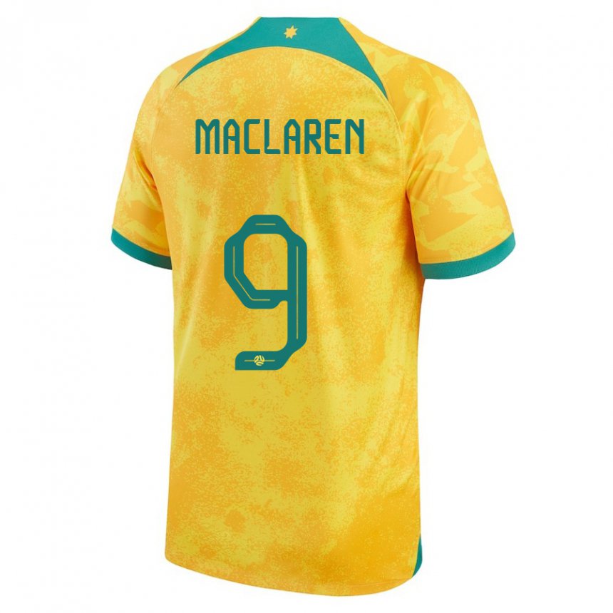 Mann Australias Jamie Maclaren #9 Gylden Hjemmetrøye Drakt Trøye 22-24 Skjorter T-skjorte