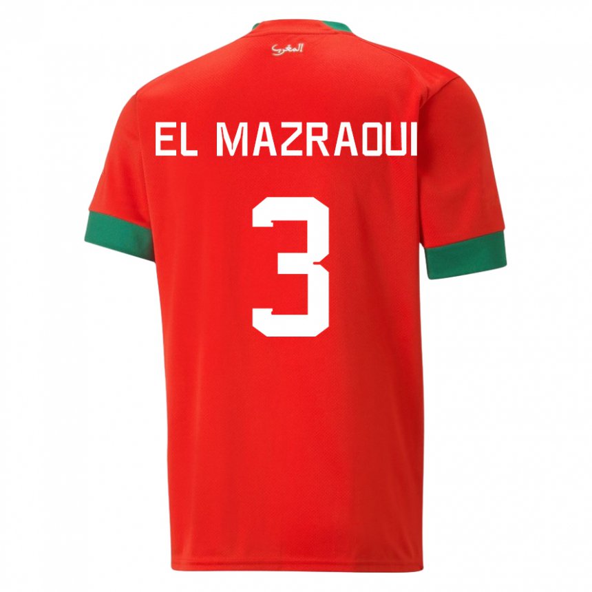 Mann Marokkos Noussair El Mazraoui #3 Rød Hjemmetrøye Drakt Trøye 22-24 Skjorter T-skjorte