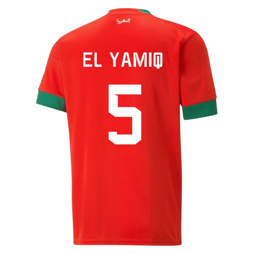 Mann Marokkos Jawad El Yamiq #5 Rød Hjemmetrøye Drakt Trøye 22-24 Skjorter T-skjorte