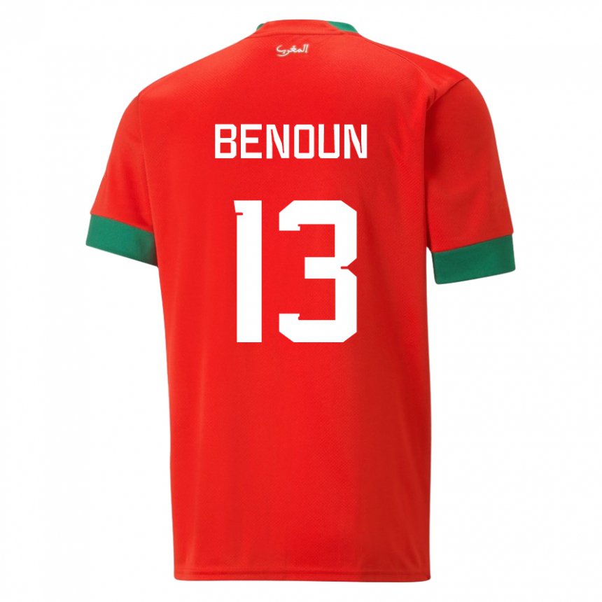 Mann Marokkos Badr Benoun #13 Rød Hjemmetrøye Drakt Trøye 22-24 Skjorter T-skjorte