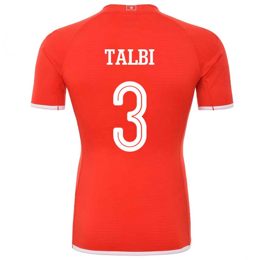 Mann Tunisias Montassar Talbi #3 Rød Hjemmetrøye Drakt Trøye 22-24 Skjorter T-skjorte