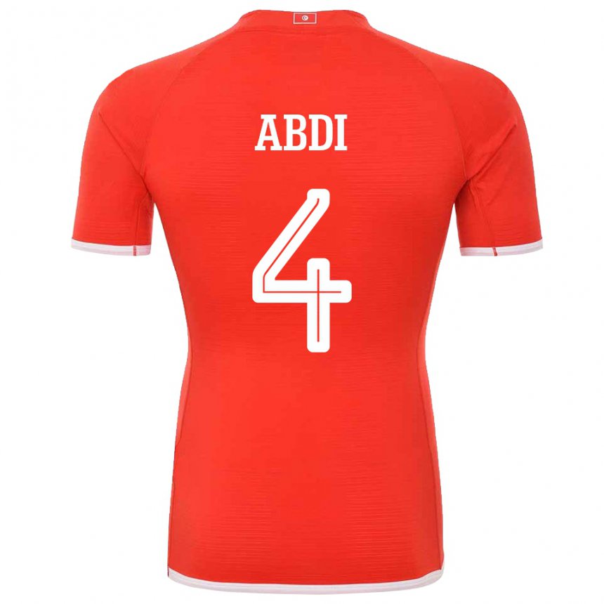 Mann Tunisias Ali Abdi #4 Rød Hjemmetrøye Drakt Trøye 22-24 Skjorter T-skjorte