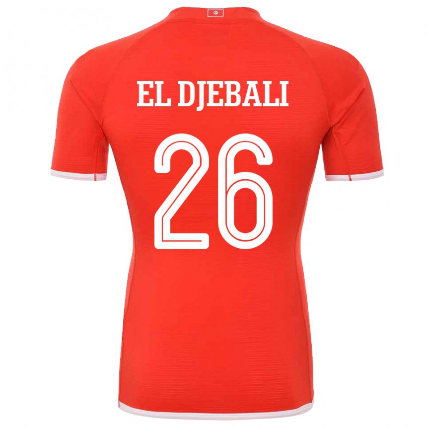 Mann Tunisias Chaim El Djebali #26 Rød Hjemmetrøye Drakt Trøye 22-24 Skjorter T-skjorte