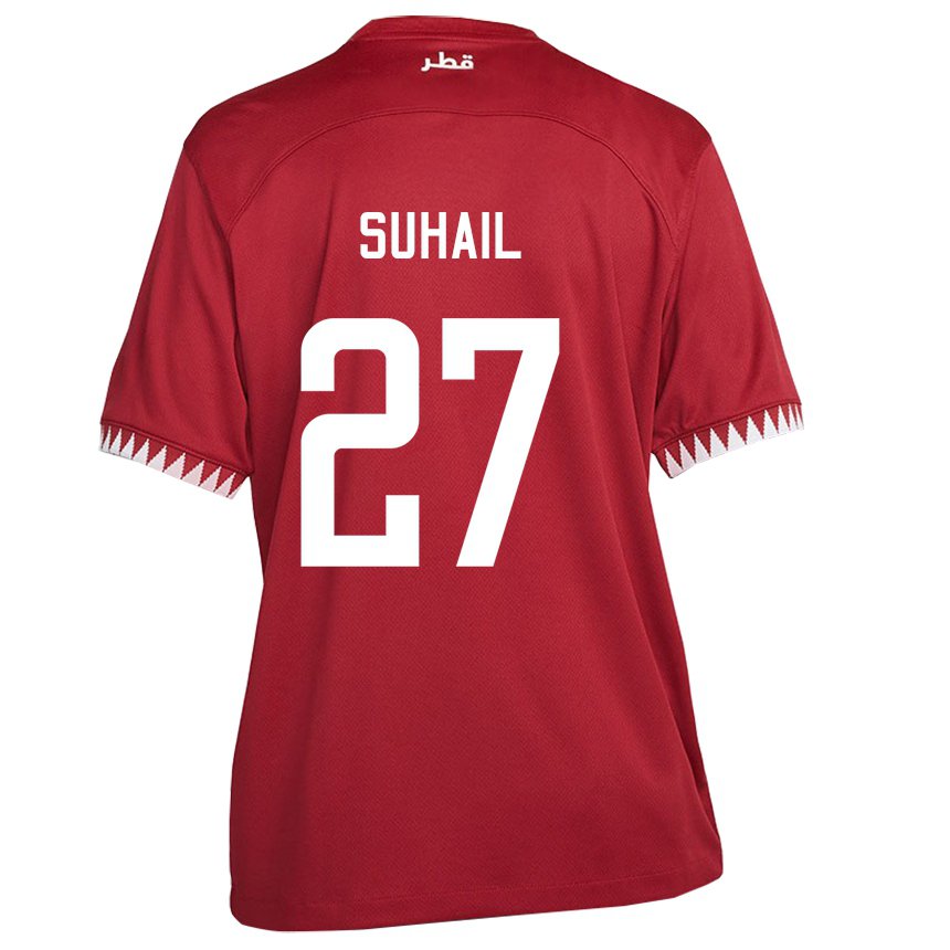 Mann Qatars Ahmed Suhail #27 Rødbrun Hjemmetrøye Drakt Trøye 22-24 Skjorter T-skjorte