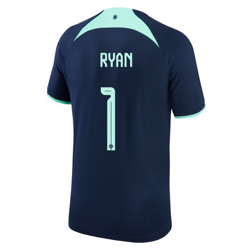 Mann Australias Mathew Ryan #1 Mørke Blå Bortetrøye Drakt Trøye 22-24 Skjorter T-skjorte
