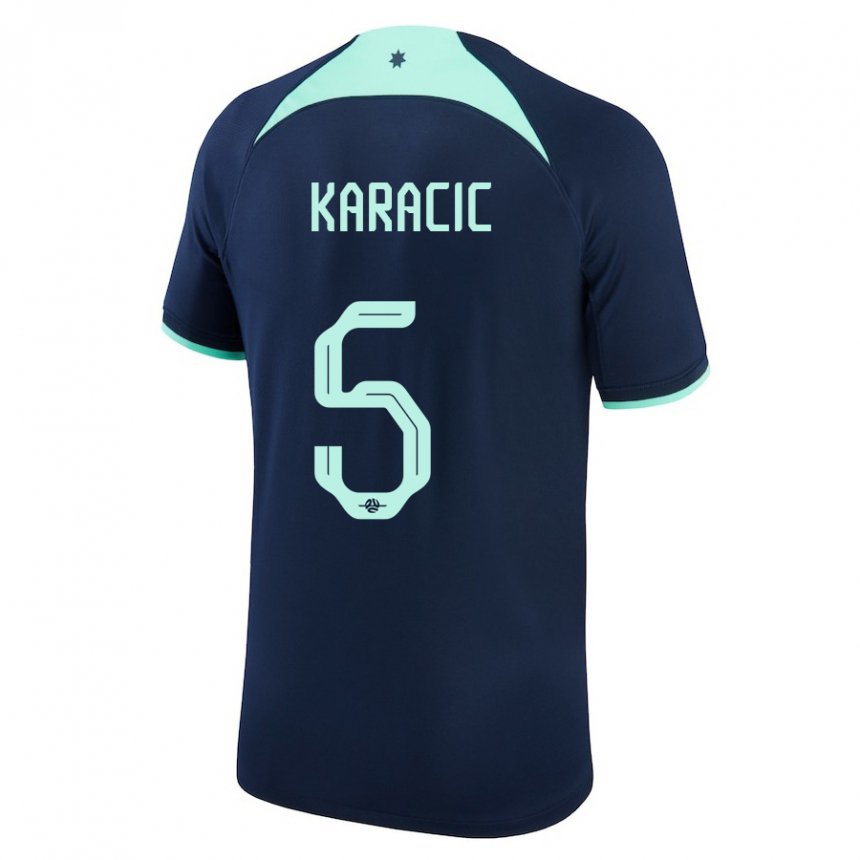 Mann Australias Fran Karacic #5 Mørke Blå Bortetrøye Drakt Trøye 22-24 Skjorter T-skjorte