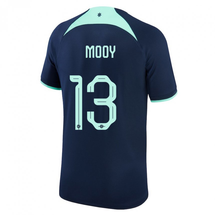 Mann Australias Aaron Mooy #13 Mørke Blå Bortetrøye Drakt Trøye 22-24 Skjorter T-skjorte