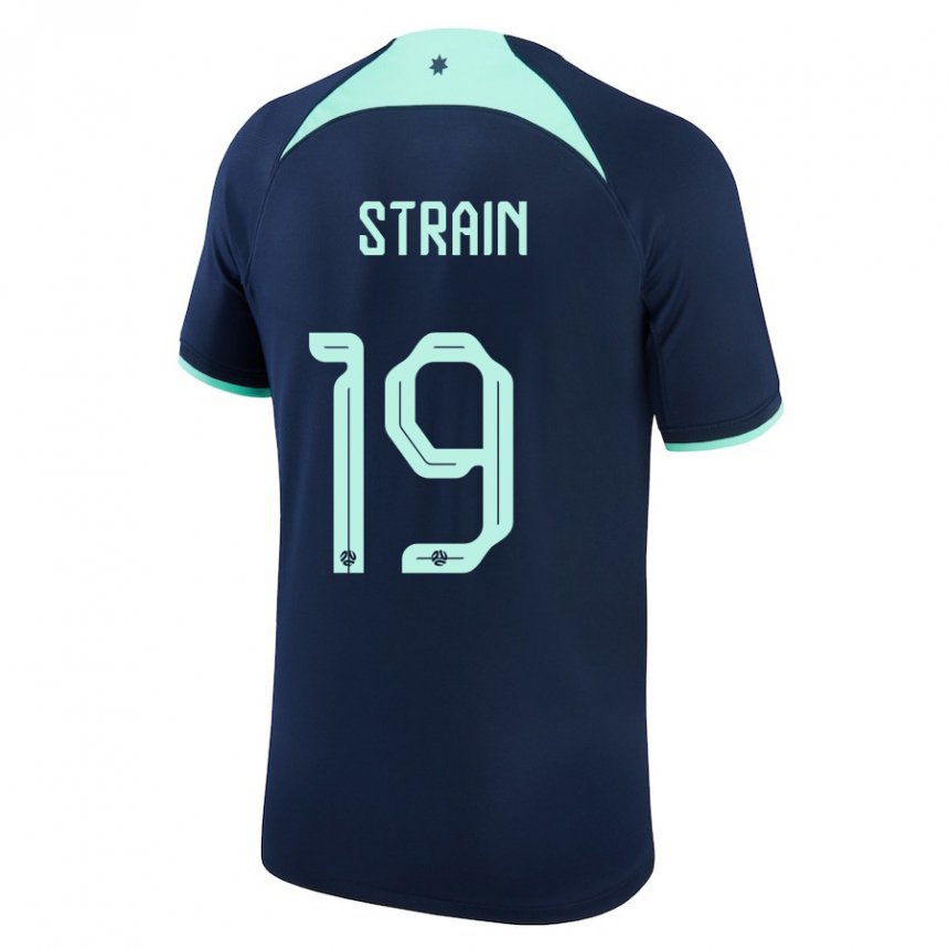 Mann Australias Ryan Strain #19 Mørke Blå Bortetrøye Drakt Trøye 22-24 Skjorter T-skjorte