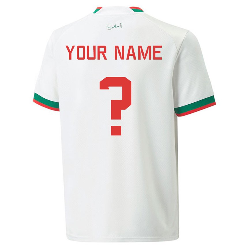 Mann Marokkos Navnet Ditt #0 Hvit Bortetrøye Drakt Trøye 22-24 Skjorter T-skjorte