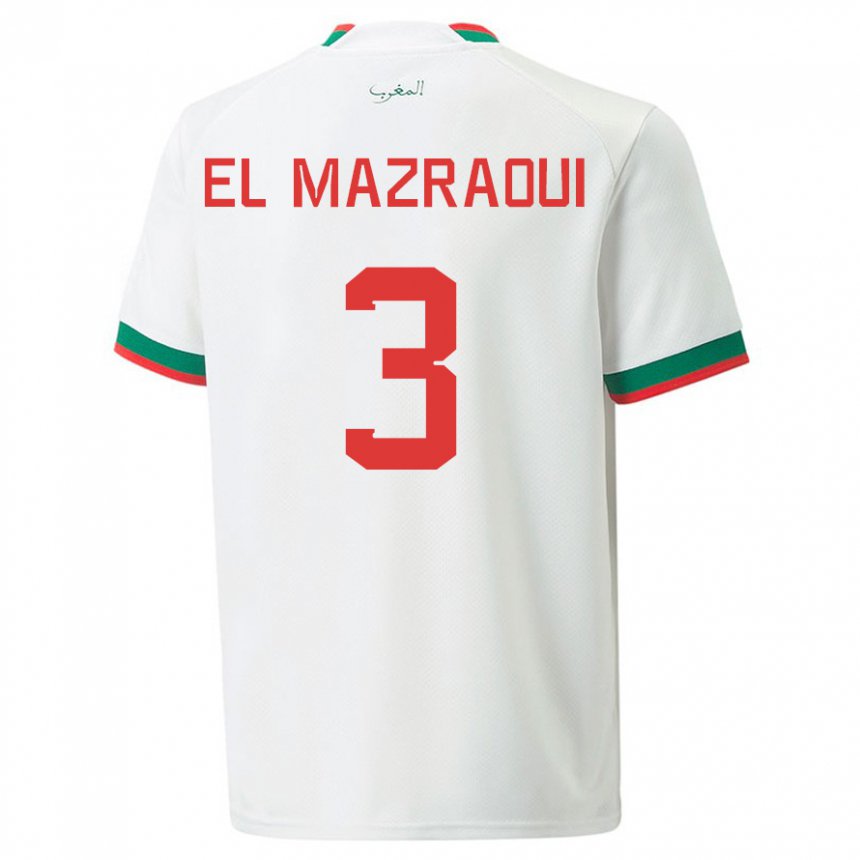 Mann Marokkos Noussair El Mazraoui #3 Hvit Bortetrøye Drakt Trøye 22-24 Skjorter T-skjorte