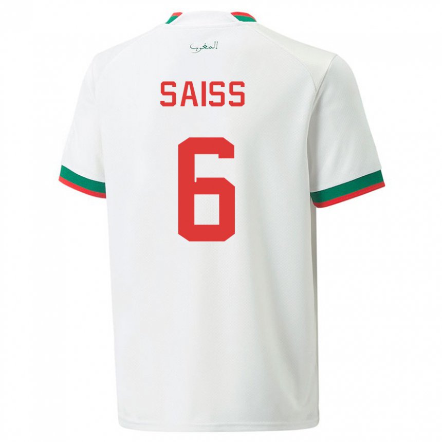 Mann Marokkos Romain Saiss #6 Hvit Bortetrøye Drakt Trøye 22-24 Skjorter T-skjorte