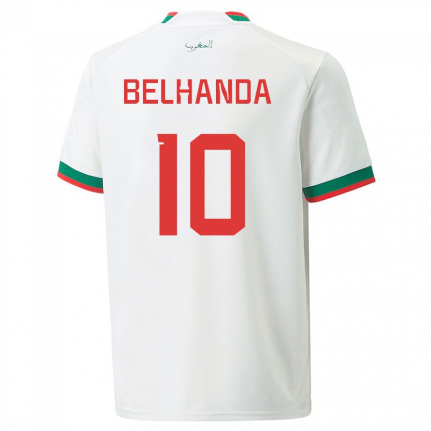 Mann Marokkos Youness Belhanda #10 Hvit Bortetrøye Drakt Trøye 22-24 Skjorter T-skjorte