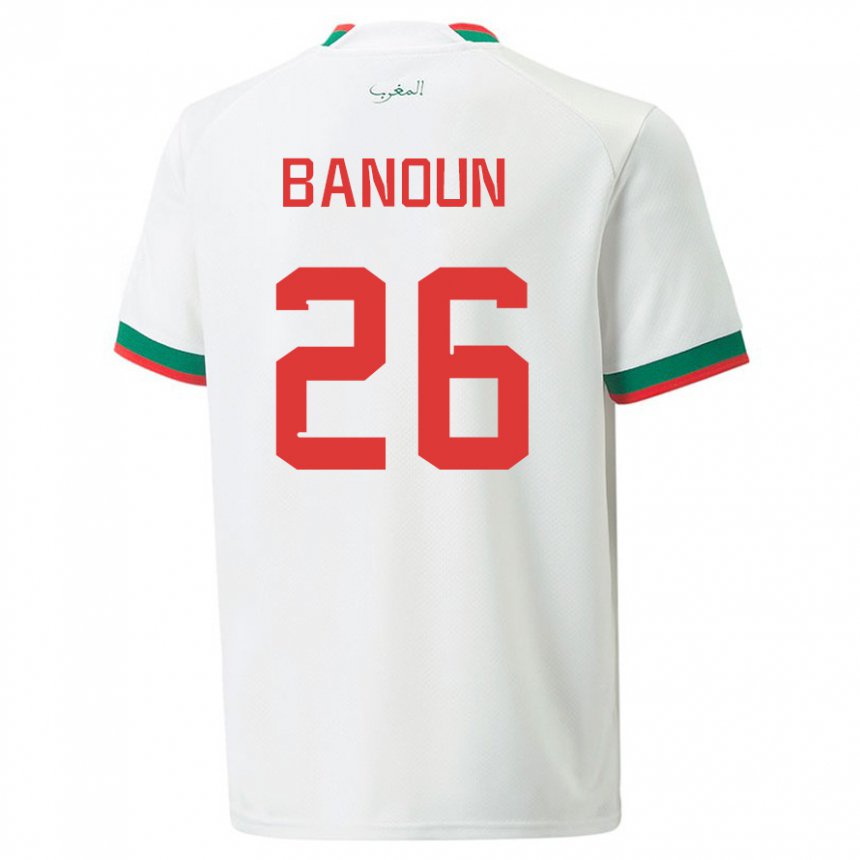 Mann Marokkos Badr Banoun #26 Hvit Bortetrøye Drakt Trøye 22-24 Skjorter T-skjorte