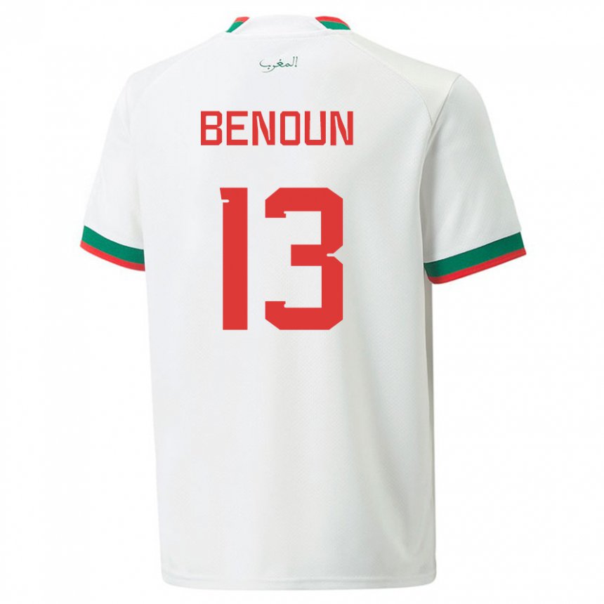 Mann Marokkos Badr Benoun #13 Hvit Bortetrøye Drakt Trøye 22-24 Skjorter T-skjorte