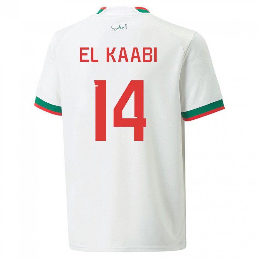 Mann Marokkos Ayoub El Kaabi #14 Hvit Bortetrøye Drakt Trøye 22-24 Skjorter T-skjorte