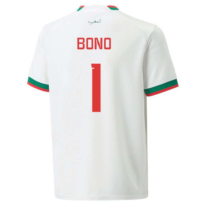 Mann Marokkos Bono #1 Hvit Bortetrøye Drakt Trøye 22-24 Skjorter T-skjorte