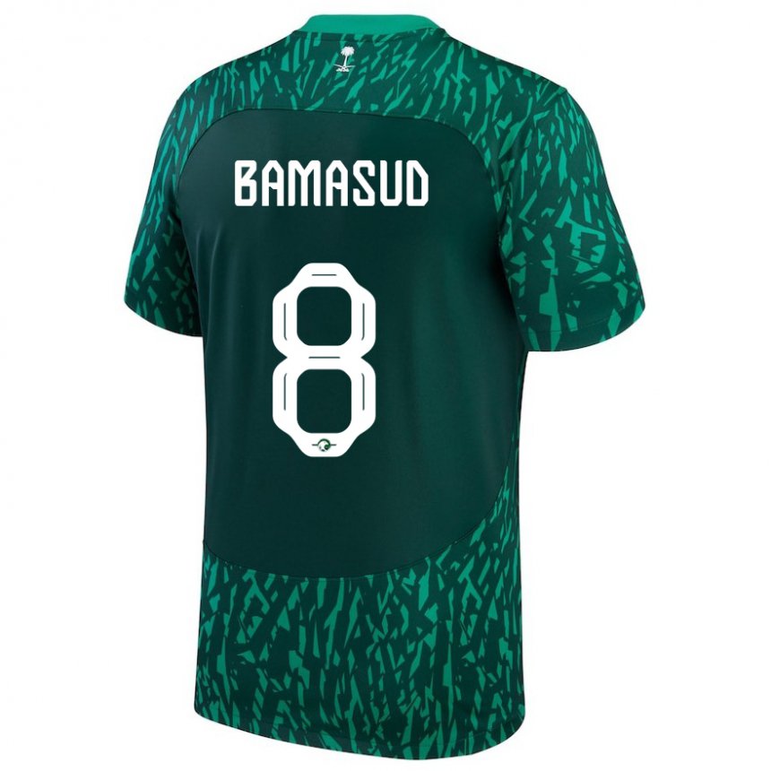 Mann Saudi-arabias Ahmed Bamasud #8 Mørk Grønn Bortetrøye Drakt Trøye 22-24 Skjorter T-skjorte