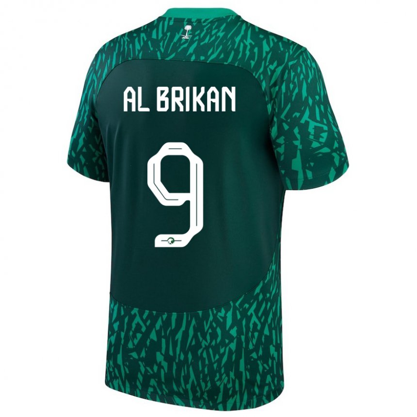 Mann Saudi-arabias Feras Al Brikan #9 Mørk Grønn Bortetrøye Drakt Trøye 22-24 Skjorter T-skjorte