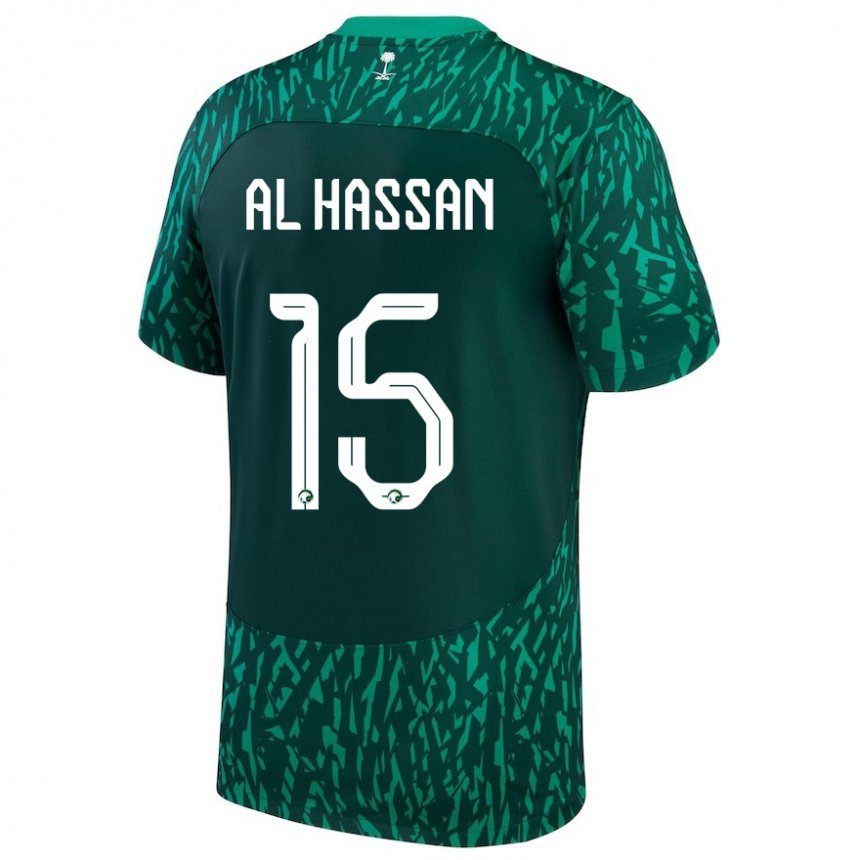 Mann Saudi-arabias Ali Al Hassan #15 Mørk Grønn Bortetrøye Drakt Trøye 22-24 Skjorter T-skjorte